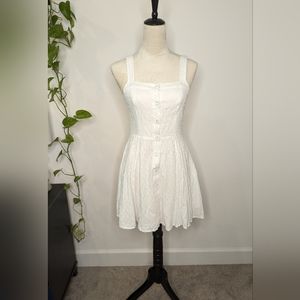 GB White Swiss Dot button up dress. Size S